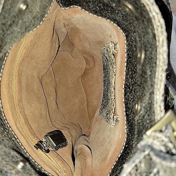 Bridget Shuster Brown Leather Brass Studded Crystal Crossbody Shoulder Bag Purse - Picture 11 of 13